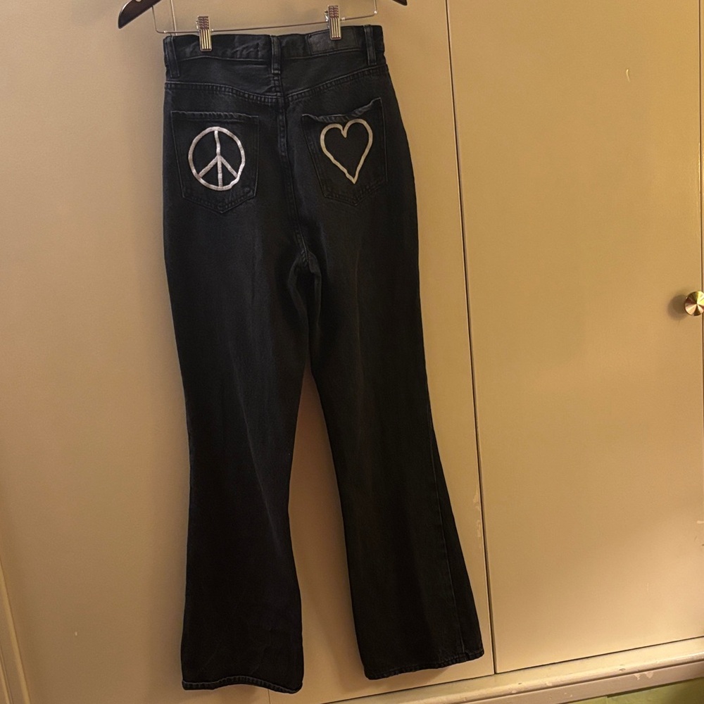 PacSun Black Button Fly Eco Peace and Love Bootcut Jeans 27